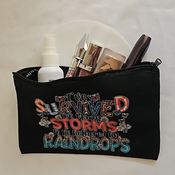 Hand Crafted Black Canvas Cosmetic Bag Pencil case Iron transfer Floral design - Picture 11 of 17